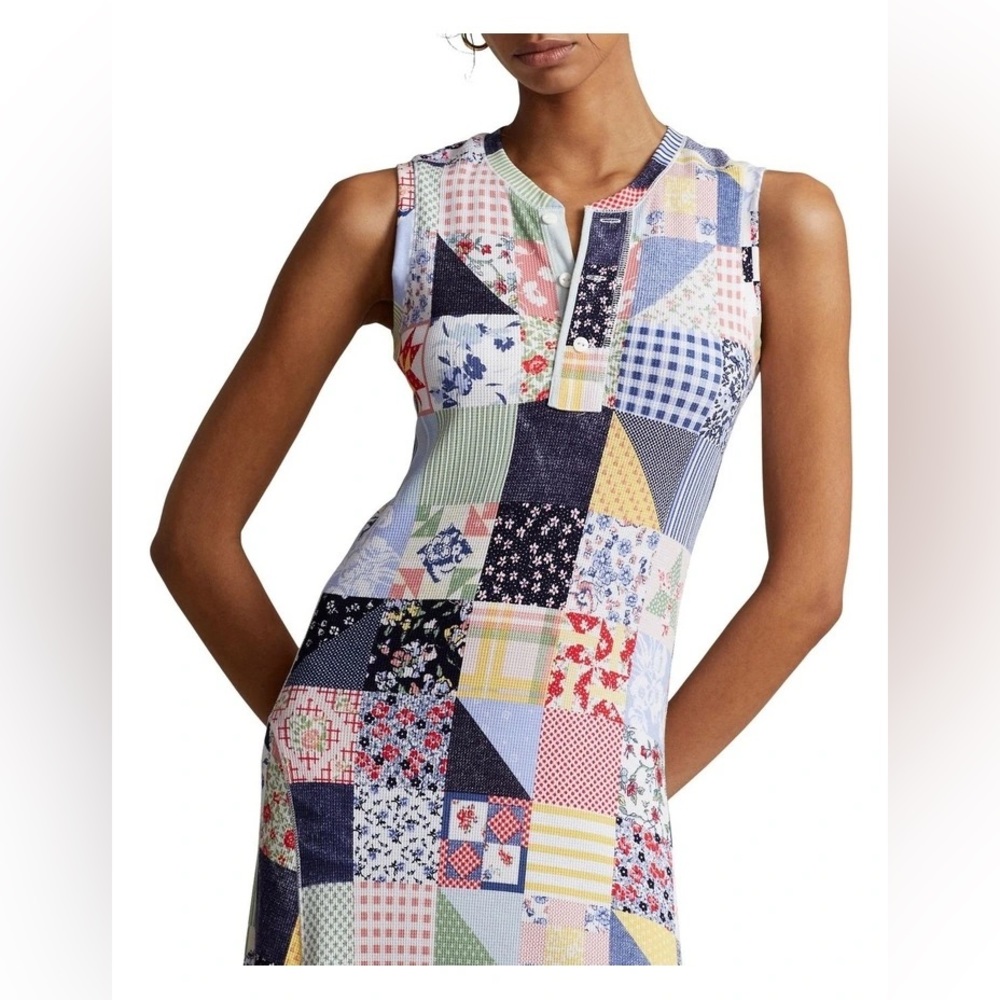 RALPH LAUREN QUILT-MOTIF WAFFLE-KNIT SLEEVELESS DRESS